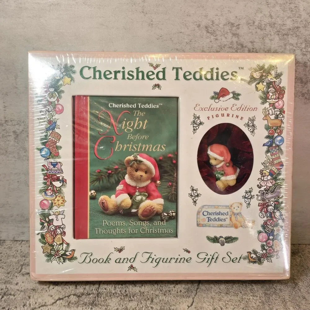 NEW Cherished Teddies Book and Figurine Gift Set The Night Before Christmas 1998